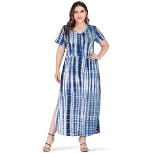 Zomer Jurken Voor Vrouwen V-hals Korte Mouwen Split Elegante Jurk Plus Size Maxi Lange Jurken