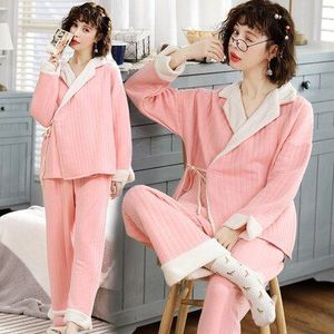 Katoen Gevoerde Moederschap Verpleging Nachtkleding Borstvoeding Pyjama Kleding Voor Zwangere Vrouwen Winter Zwangerschap Slaap Lounge Wear