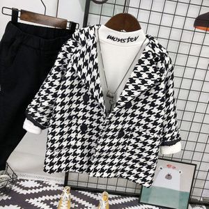 Peuter Jongens Winter Jas Herfst Winter Koreaanse Houndstooth Wollen Jas Jongens Mode Lange Windjack Kind Dikke Bovenkleding