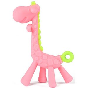 Baby Bijtring Silicon Cartoon Dieren Geel Roze Giraffen Hanger Food Grade Voor Pasgeboren Kinderziektes Speelgoed