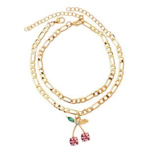 Kasajewel 2 Stks/set Shiny Cherry Kristal Enkelbanden Armbanden Voor Vrouwen Goud Kleur Verstelbare Enkelband Boho Summer Beach Voet Sieraden
