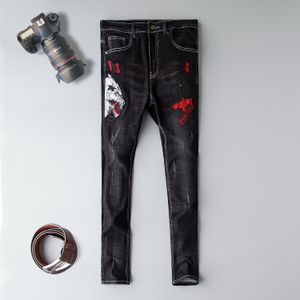 Gothic jeans mannen rechte slim fit black 3d borduurwerk plus size 29-38 homme denim broek katoen mannelijke jeans broek