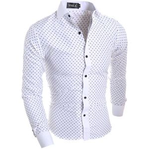 Casual Mode Afdrukken Polka Dot Mannen Shirt Slim Fit Dress Shirt Lange Mouw Lente Katoen Turn-down Kraag Camisa masculina