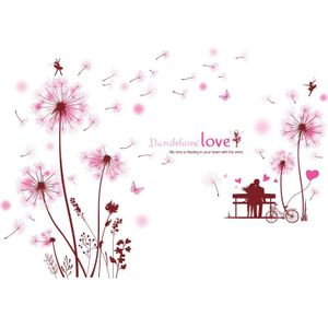 [Shijuekongjian] Roze Kleur Paardenbloemen Bloemen Muurstickers Diy Stellen Muurstickers Voor Huis Woonkamer Slaapkamer Decoratie