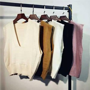 Trui Vest Winter Kleding Vrouwen Tops V-hals Mouwloze Gebreide Vintage Cropped Truien Losse Vrouwelijke Vest Koreaanse