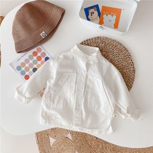 Lente Herfst Jongens En Meisjes Effen Kleur Coltrui Katoenen Shirts Unisex Mode Grote Zakken Losse Lange Mouw