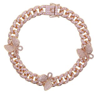 Zomer Mode 23 Cm 25 Cm Voet Sieraden Iced Out Cubaanse Ketting Vonken Bling Clear 5a Cz Vlinder Charm enkelband Voor Vrouwen