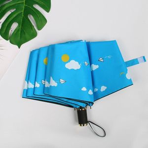 Cartoon mooie kind vouw paraplu Kleine verse vliegtuigen 3 vouwen Anti-Uv Zwarte lijm Zonnebrandcrème Zonnige en Regenachtige Paraplu
