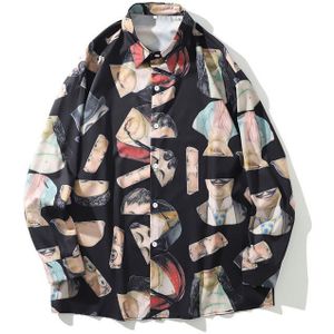 GONTHWID Creatieve Portretten Print Lange Mouwen Jurk Shirts Mannen Harajuku Overhemd Streetwear Hip Hop Mode Casual Tops