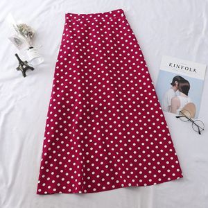 Zomer Casual Chiffon Print Dot-Print Rok Vrouwelijke Hoge Taille Midi Plooirok Womens Zwart Wit Rood Lange Rokken streetwear