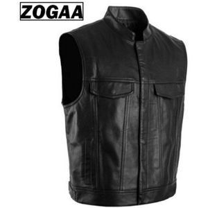 Zogga Heren Pu Lederen Jassen Lente Zwart Biker Motorfiets Vest Overjassen Mannelijke Faux Leather Punk Mouwloze Jassen