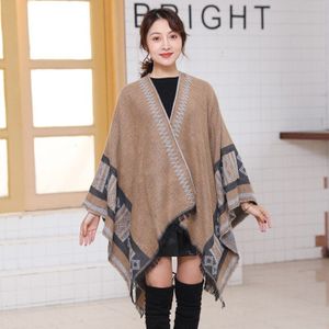 Winter Faux Kasjmier Sjaal Vrouwen Dikke Geometrische Patroon Vrouwelijke Lange Mouwen Wrap Vintage Zachte Sjaal Bovenkleding Jas