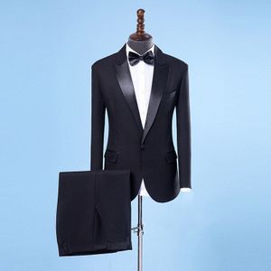 Mannen Wedding Suits Voor Mannen Sjaalkraag 2 Pieces Slim Fit Luxe Show Zanger Kostuums Mannelijke Zwarte Smoking Jas + Broek
