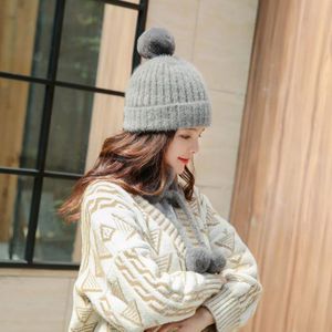 Gebreide Muts Vrouwen Winter Warm 2 Stuks Cap En Sjaal Ser Haak Knit Warm Hoed Pure Kleur Pluizige Bal Sjaal bont Har Pompoms Hoeden