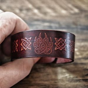 Viking Bear Claw Armband Geverfd Lederen Noorse Odin Pols Manchet Celtics Knoop Polsband Nordic Amulet Sieraden