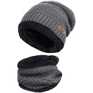 Winter Gebreide Muts Sjaal Set Voor Mannen Warm Thicken Fleece Beanie Muts Sjaal Set Solid Knit Winddicht Outdoor Ski Cap ring Sjaal
