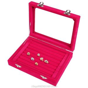 Fluwelen Glas Ring Oorbel Sieraden Display Organizer Box Lade Houder Storage Case Draagbare Sieraden Doos Opbergdoos Rits Juweliers