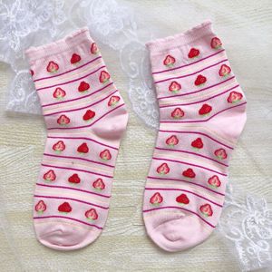 Japanse Harajuku Lolita Kawaii Aardbei Sokjes Mooie Meisjes Lolita Zoete Fruit Gedessineerde Katoen Korte Sokken Midden Sokken