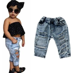 Pudcoco Pasgeboren Baby Meisje Mode Casual Bottoms Gescheurd Gat Denim Hoge Taille Broek Leggings Broek Outfit Zomer