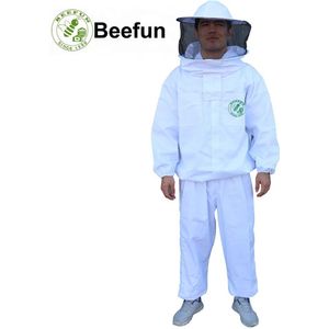 Beefun Beschermende Kleding Met Ronde Sluier Anti-bee Imker Pak Hoed Kiel Witte Jas + Broek Bee Gereedschappen