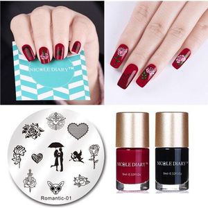 Nicole Dagboek Stempelen Polish Met Valentine Stempel Image Plate Set Nail Art Varnish Stempelen Plaat Sjabloon Kit