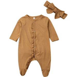 Pasgeboren Baby Jongen Meisje Herfst Kleding Lange Mouw Romper Hoofdband Nachtkleding Pyjama Babygrows
