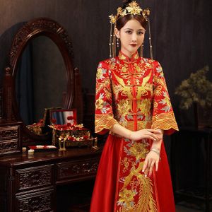 Plus Size 6XL Chinese Traditionele Borduurwerk Trouwjurk Cheongsam Oosterse Vintage Hanfu Qipao Oude Bruid Trouwjurk