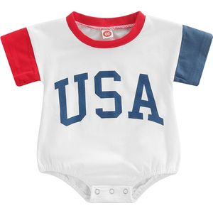 2022 0-12M Vs Baby Jongens Meisjes Katoenen Romper Blauw Rood Patch Korte Mouwen Ronde Hals Zomer Playsuit kids Outfit