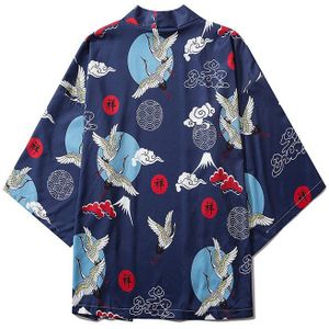 Mannen Streetwear Wit Kraan Gedrukt Half Mouw Kimono Vest Jassen Zomer Heren Japanse Stijl Losse Ongedwongen Dunne Uitloper