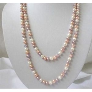 Handgemaakte Parel Sieraden 7-8 MM Wit Roze Paars Multicolor Zoetwaterparels Ketting 34 Inch Bruiloft Parel Sieraden