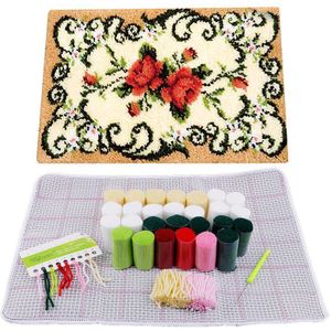 1Pc Diy Kussen Tapijt Bloem Klink Haak Tapijt Kit Handwerken Haken Borduren Decoratieve Bloem Tapijt Haken Kit