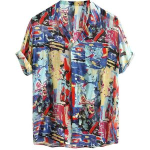 Casual Heren Shirts Beach Hawaiian Shirts Ademend Kleurrijke Afdrukken Losse Beachwear Korte Mouw Casual Knoppen Overhemd