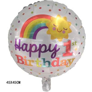 1Pc 18-Inch Gelukkige Verjaardag Ronde Ballon Aluminiumfolie Helium Ballonnen 1st Verjaardagsfeestje Decoraties Levert