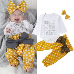 Baby Girl Infant Tops Romper Dot Strik Broek Leggings 3Pcs Outfits Kleding