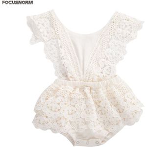 Focusnorm 0-3Y Baby Meisjes Bodysuits Kant Bloemen Ruches Korte Mouwen Backless Jumpsuits Zomer Outfits