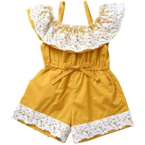0-3Y Peuter Kids Baby Girl Lace Romper Ruches Mouwen Effen Jumpsuit Speelpakje Outfits Kleding Zomer