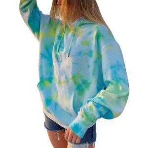 Hoodies Vrouwen Tie Dye Print Sweatshirt Oversized Trekkoord Lange Mouwen Winter Streetwear Vrouwen Kleding Sfit