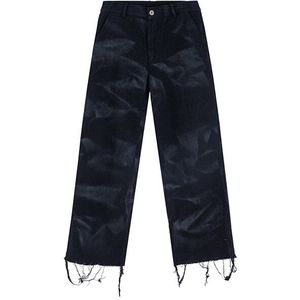 Tie Dye Ripped Tassel Jeans Heren High Street Straight Gewassen Oversize Denim Broek Harajuku Losse Casual Jean Broek