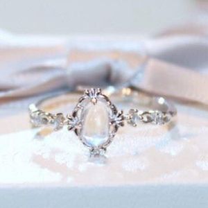 Maansteen Ringen Voor Vrouwen Vintage Ring Water White Stone Ring Vrouwelijke Mode-sieraden Maat 6-10