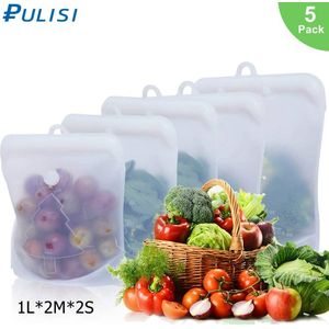 5Pack Herbruikbare Silicone Voedsel Opbergzakken 1500 Ml 1000 Ml 500 Ml Lekvrij Containers Voor Sandwiches Vlees Snack Lunch opbergzakken