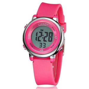 Ohsen Digital Lcd Kids Meisje Roze Horloge Rubber Band 50M Diver 7 Kleuren Cartoon Kinderen Jongens Mode Horloge Alarm hand Klok