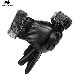 Bison Denim Pu Lederen Winter Mannen Handschoenen Warm Touch Screen Winter Outdoor Sport Thicken Winddicht Mode Handschoenen Voor Mannen s050