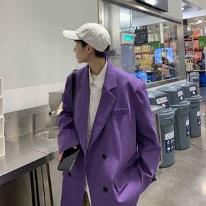 Abrikoos/Paars/Zwart Formele Blazer Mannen Mode Samenleving Heren Pak Jas Koreaanse Losse Ongedwongen Double Breasted Jurk jas Mannen