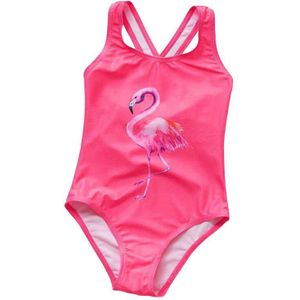 Kds Bbay Meisjes Cartoon Bodysuit Badmode Badpak Flamingo Print Patroon Een Stuk Kinderen Beachwear Monokini 2-8Years