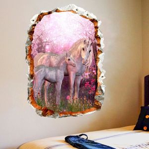 3D Gebroken Roze Kersenbloesem Eenhoorn Muurstickers Voor Kinderen Kamers Woonkamer Slaapkamer Home Decoratie Decals