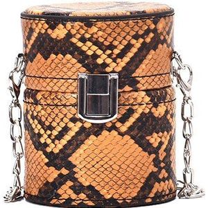 Mini Cilinder Vormige Schouder Messenger Handtassen Voor Vrouwen Ins Snake Print Pu Keten Crossbody Tassen Met De Emmer Avond Siste