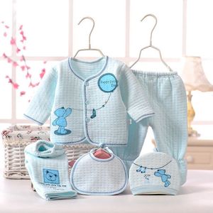 Cysincos Pasgeboren Baby Unisex 5 Stks/sets Kleding Zachte Katoen Set Lange Mouwen Meisjes Shirt + Broek Slabbetjes Hoed pak Ondergoed