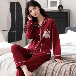 Pyjama Vrouwen Lange Mouwen Katoen Zoete Leuke Grote Maat Herfst Casual Katoen Thuis Pak Pyjama Vrouwen Pyjama Femme Hiver