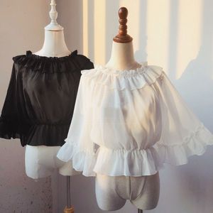 Sweet Lolita Tops Voor Meisjes Pop Kraag Chiffon Shirt Jsk Tops Gothic Lolita Blouse Victoriaanse Zwart/Wit Lolita Kleding VO835