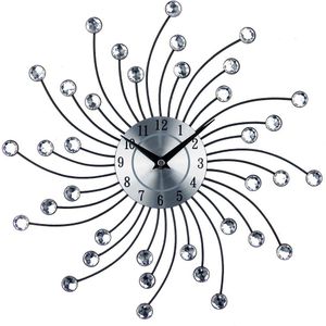 Grote Luxe Zilveren Wandklok Metal Art Decoratieve Diamant Grote Muur Horloge Klok Zilver Kraal Wandklok Modern Home Decor